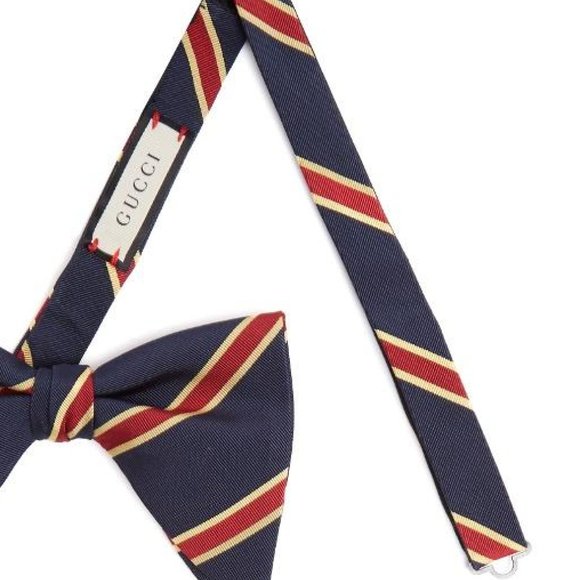 Gucci Red and Gold Striped Pencil Bow Tie in Navy - Picture 4 of 5